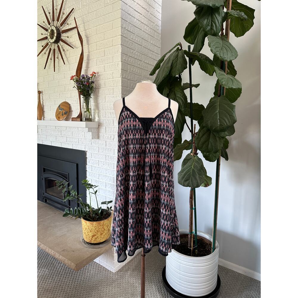 Dex L Women‎ Spaghetti Strap Mini Dress Swing Boho Festival Lined Tie Front